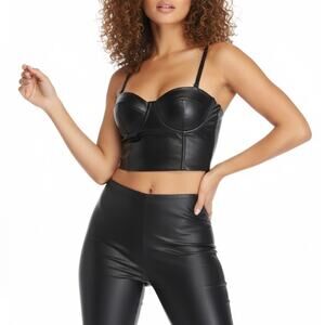Charmian Black Leather Bustier Top Camisole Size Large